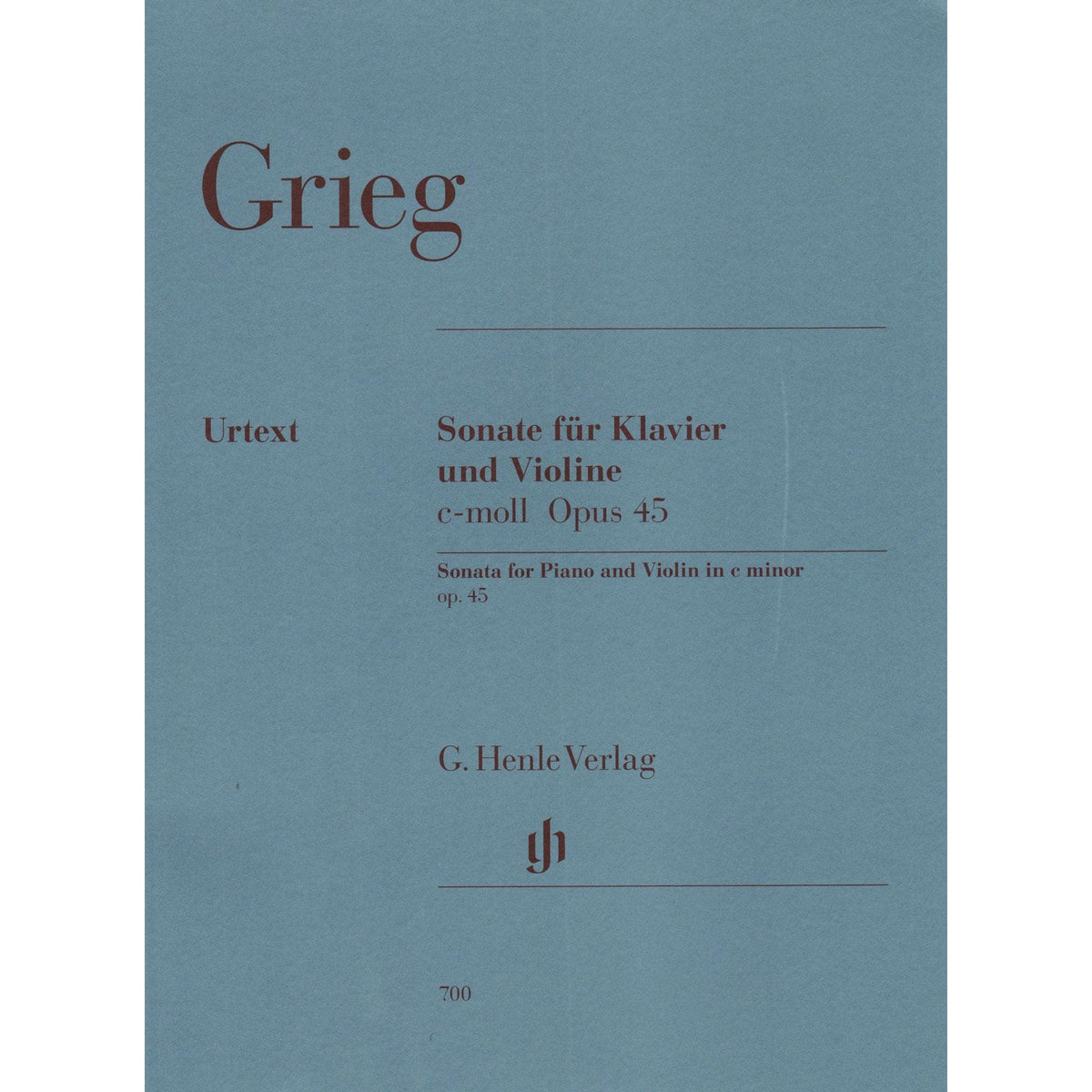 Grieg, Edvard - Sonata No 3 in c minor, Op 45 - Violin and Piano - editedy by Egon Voss - G Henle Verlag URTEXT