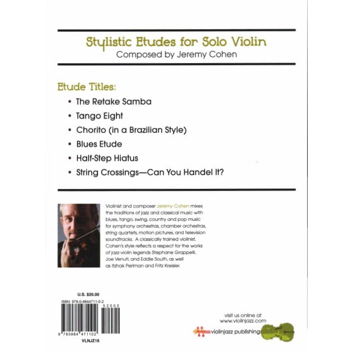 Cohen, Jeremy - Stylistic Etudes for Solo Violin - Violinjazz Editions - Digital Download