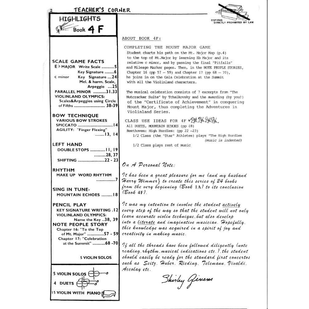 Givens, Shirley - Adventures in Violinland, Book 4F: "Gala Party at the Summit" - Arioso Press Publication