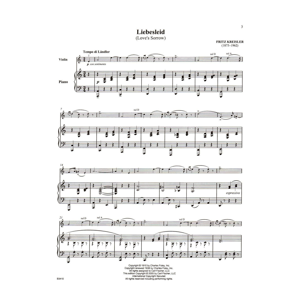 Kreisler, Fritz - Liebesleid - for Violin and Piano - includes Online Audio - Carl Fischer Edition