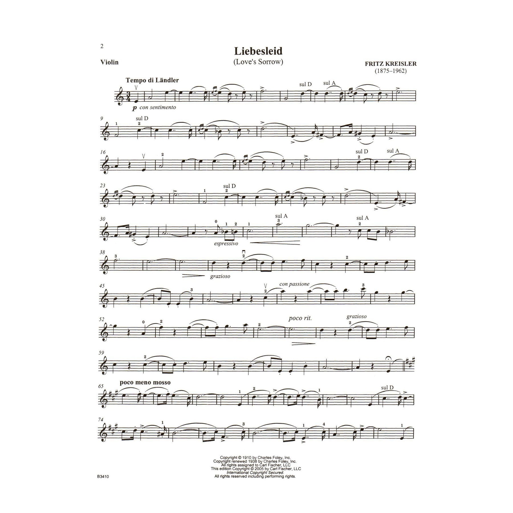 Kreisler, Fritz - Liebesleid - for Violin and Piano - includes Online Audio - Carl Fischer Edition