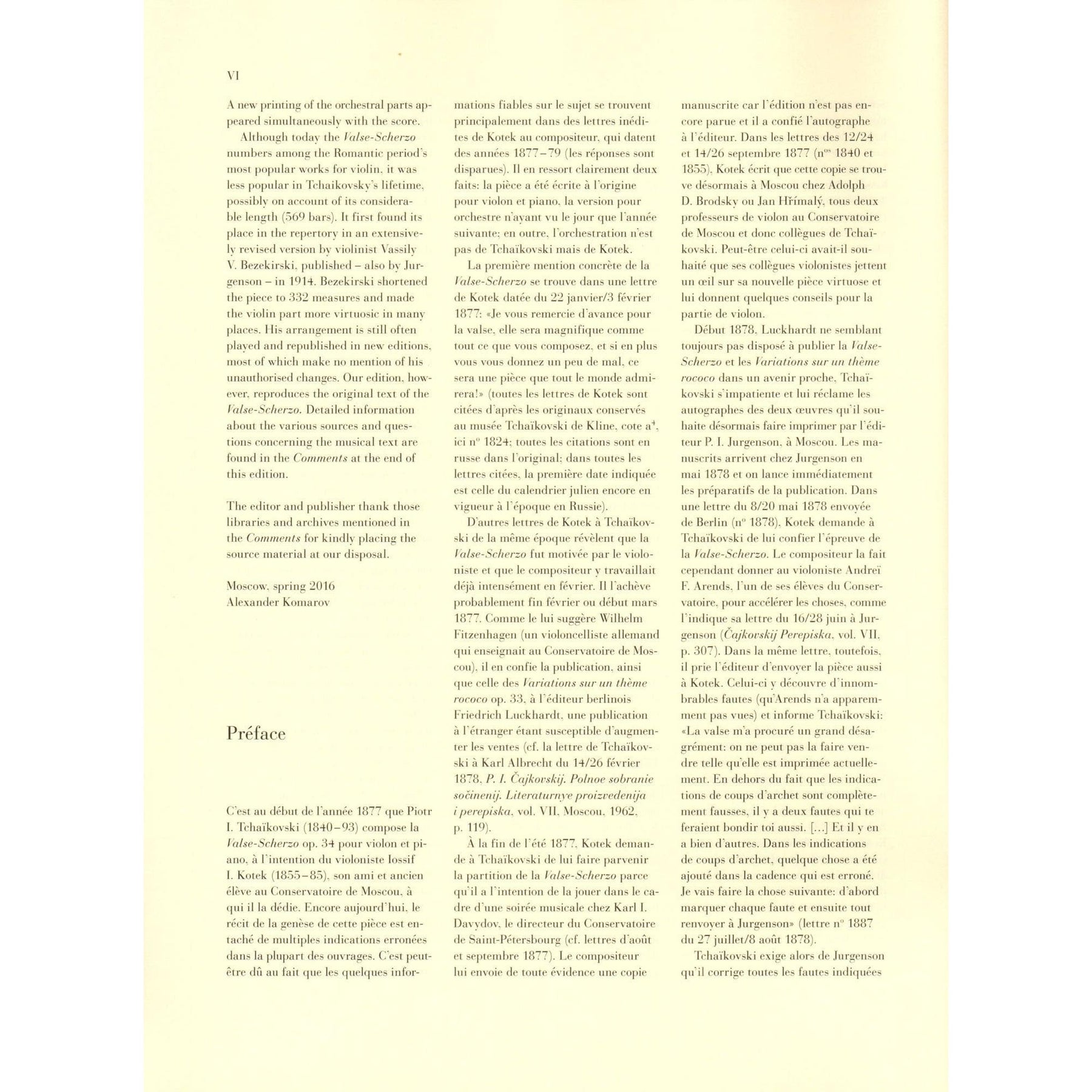 Tchaikovsky, P.I. - Valse-Scherzo, Opus 34 - for Violin and Piano - edited by Komarov and Turban - G Henle Verlag URTEXT