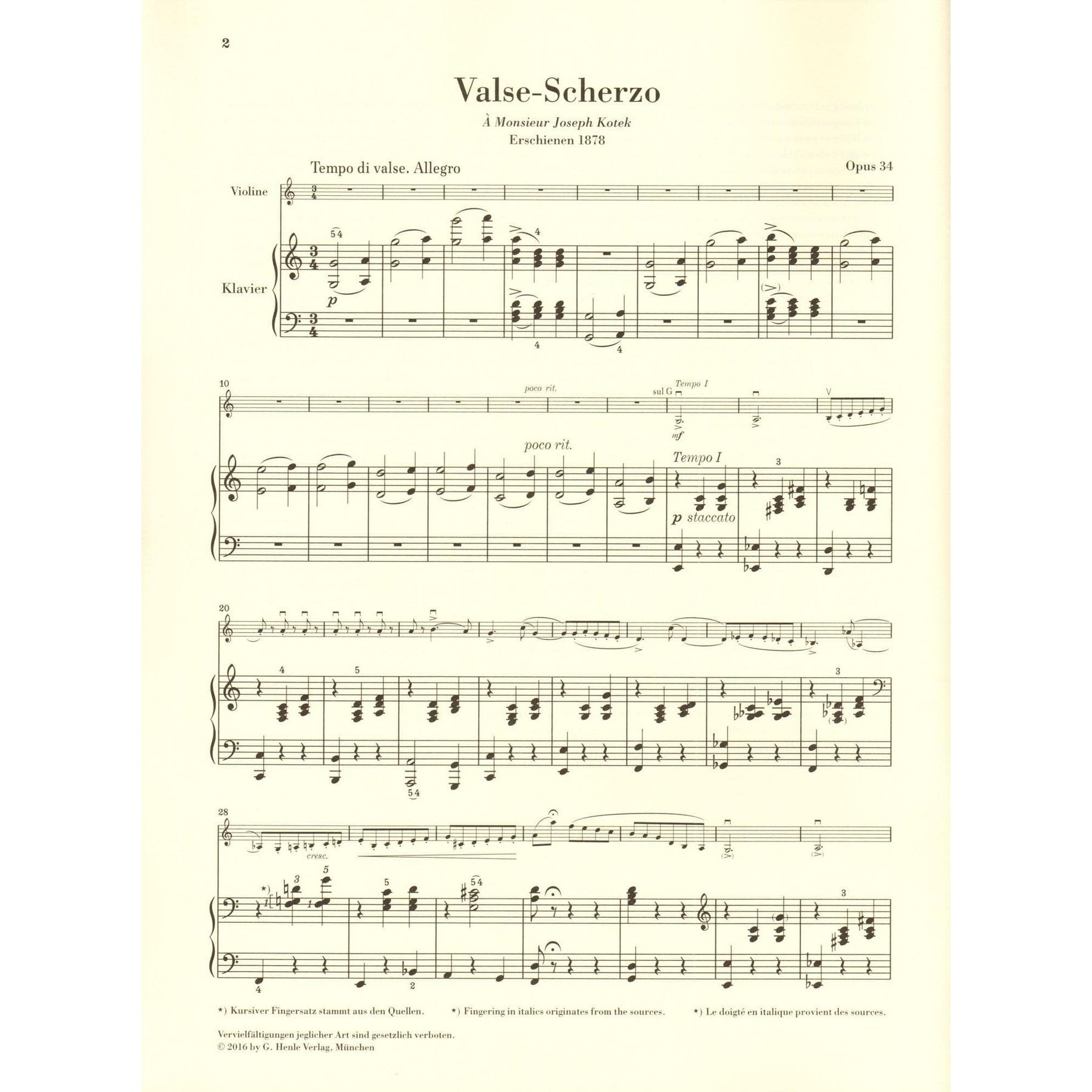 Tchaikovsky, P.I. - Valse-Scherzo, Opus 34 - for Violin and Piano - edited by Komarov and Turban - G Henle Verlag URTEXT