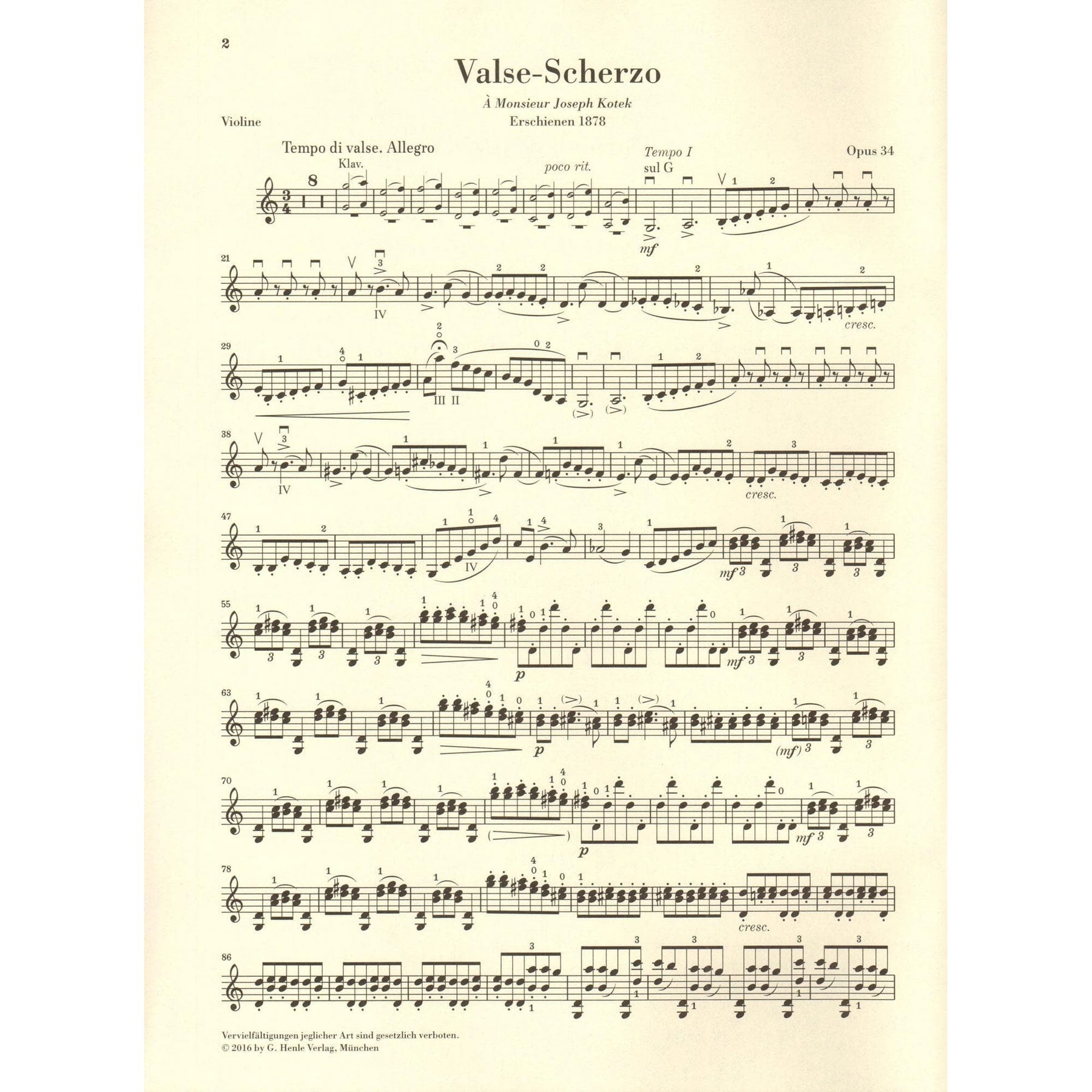 Tchaikovsky, P.I. - Valse-Scherzo, Opus 34 - for Violin and Piano - edited by Komarov and Turban - G Henle Verlag URTEXT