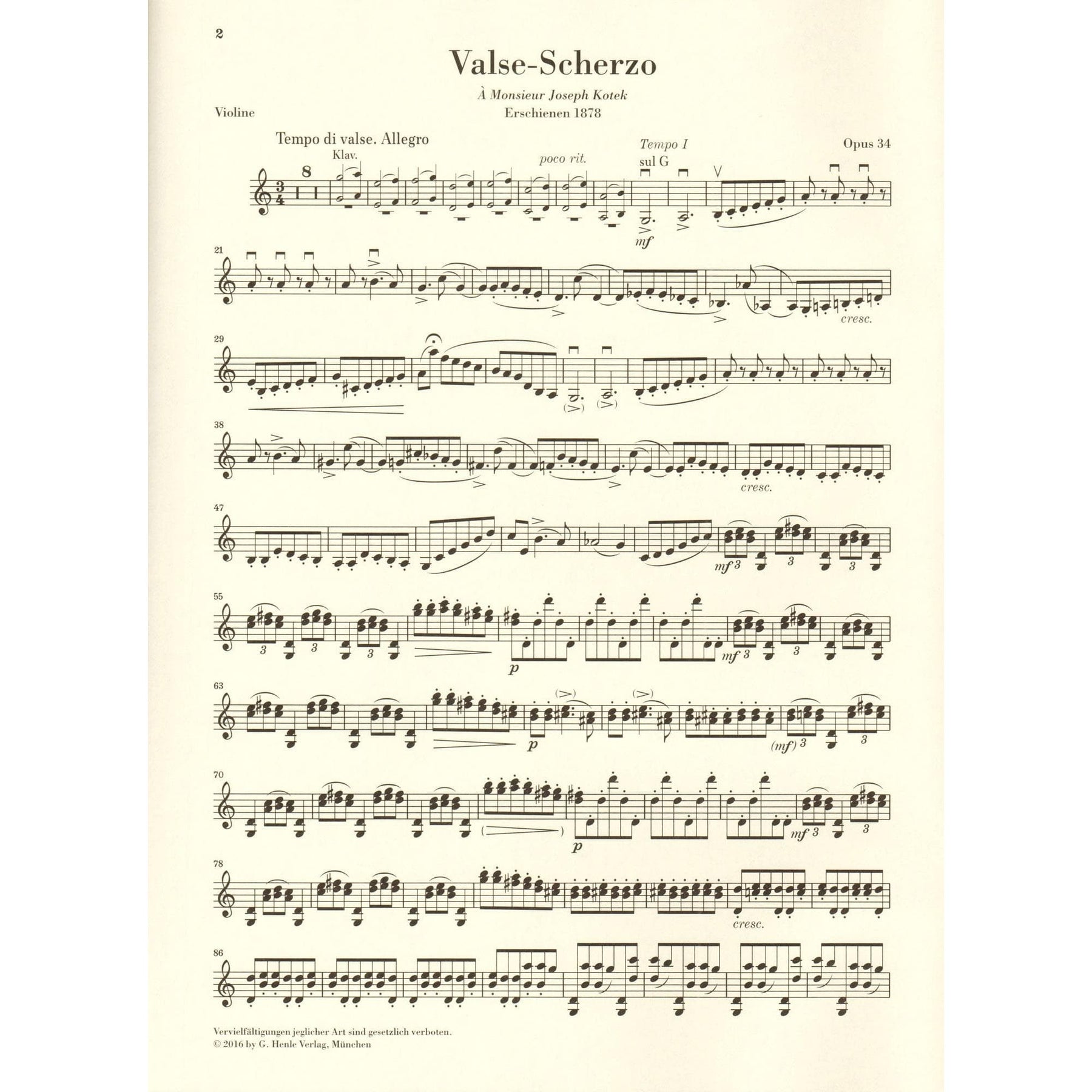 Tchaikovsky, P.I. - Valse-Scherzo, Opus 34 - for Violin and Piano - edited by Komarov and Turban - G Henle Verlag URTEXT