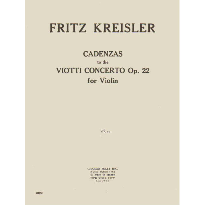 Kreisler, Fritz - Cadenzas to the Viotti Violin Concerto No. 22 in A minor - Carl Fischer Edition