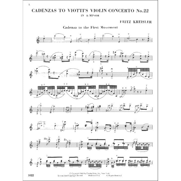 Kreisler, Fritz - Cadenzas to the Viotti Violin Concerto No. 22 in A minor - Carl Fischer Edition