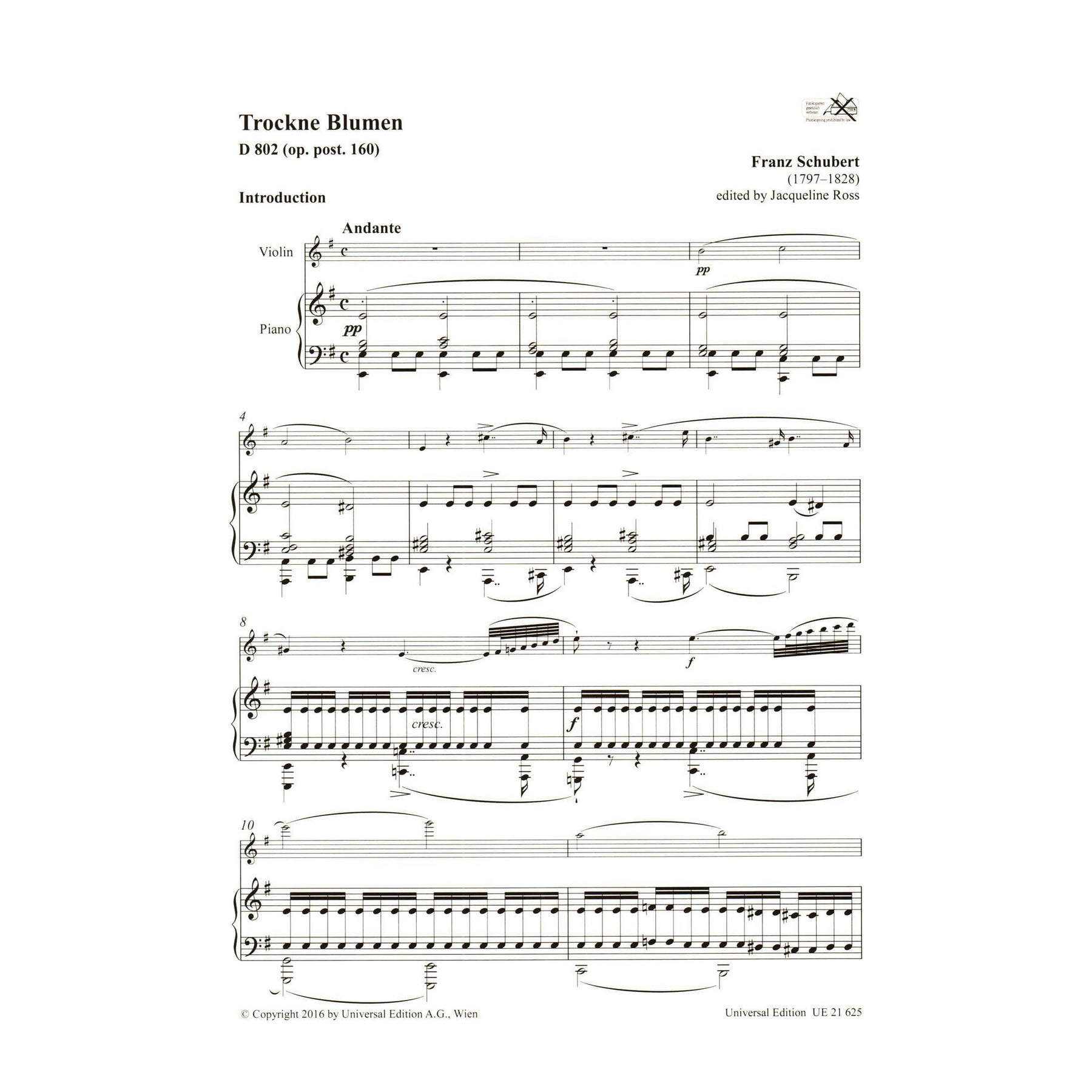 Schubert, Franz - Trockne Blumen, D 802 - Theme and Variations - for Violin and Piano - Universal Edition