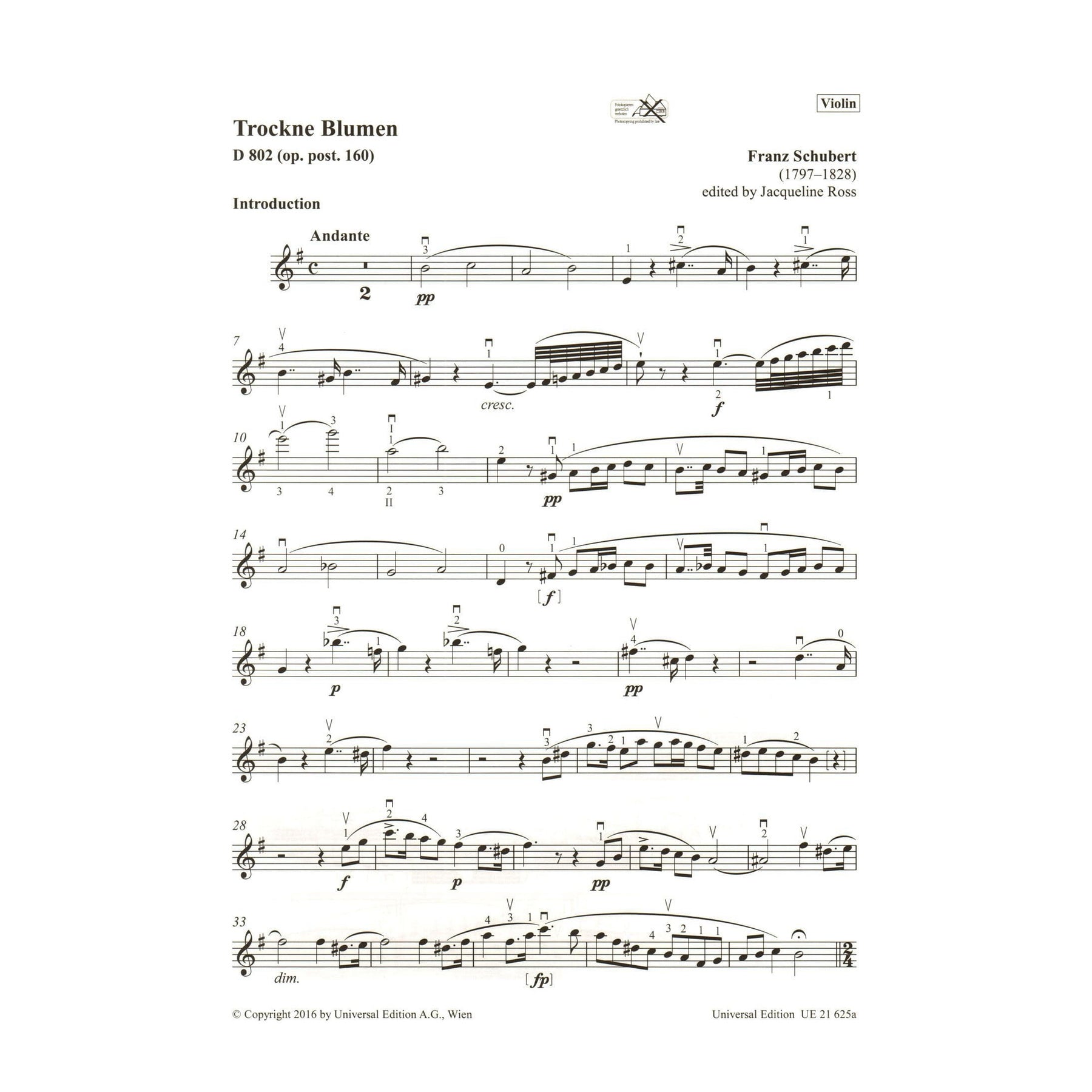 Schubert, Franz - Trockne Blumen, D 802 - Theme and Variations - for Violin and Piano - Universal Edition