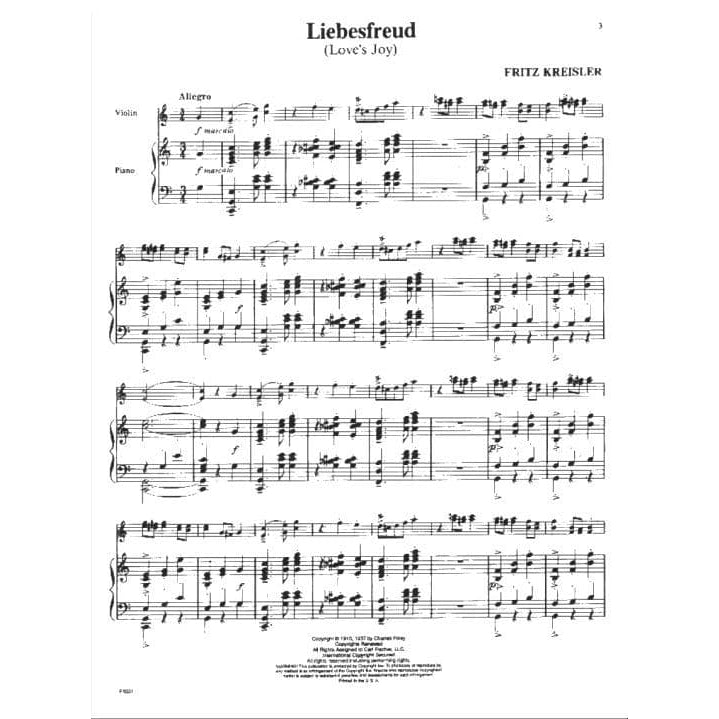 Kreisler, Fritz - Liebesfreud - Violin and Piano - Carl Fischer Edition