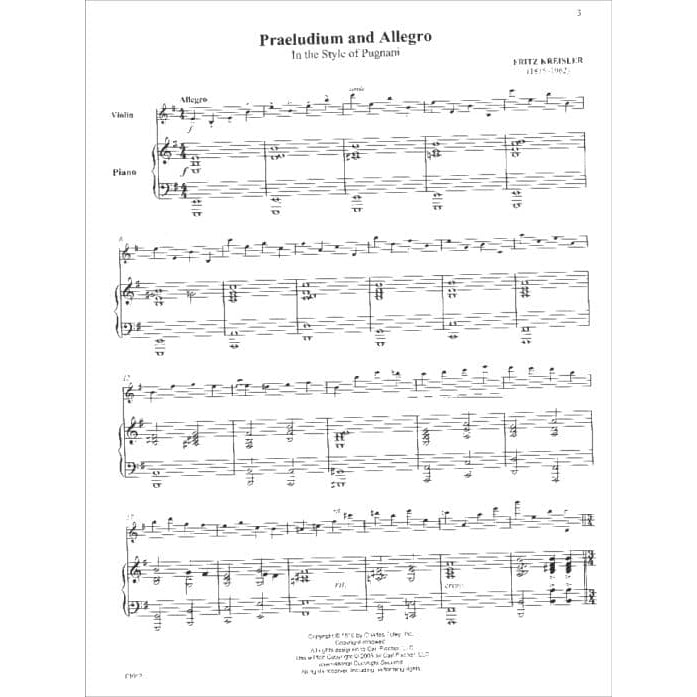 Kreisler, Fritz - Praeludium and Allegro - Violin and Piano - Carl Fischer Edition