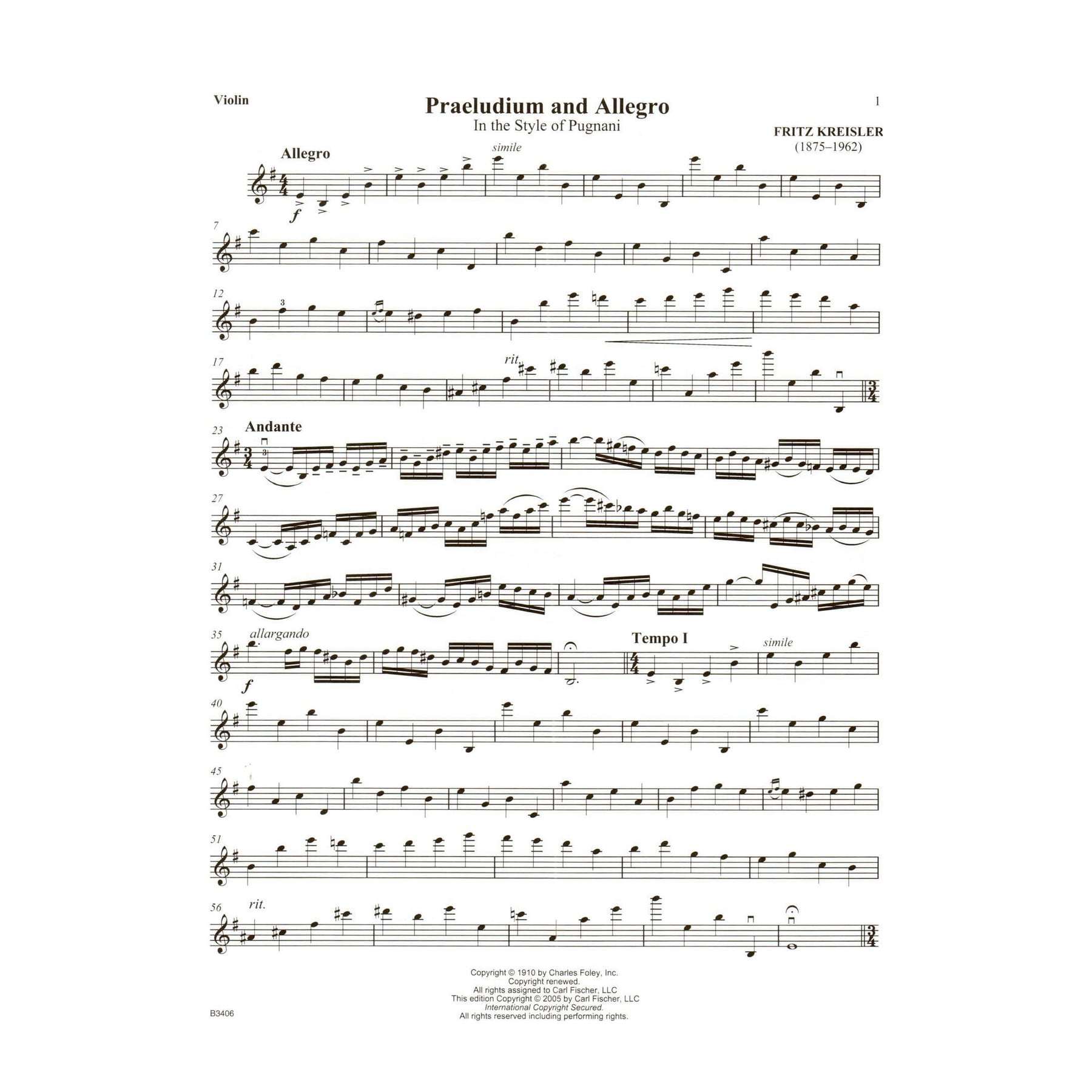 Kreisler, Fritz - Praeludium and Allegro - Violin and Piano - Book/Online Audio - Carl Fischer Edition