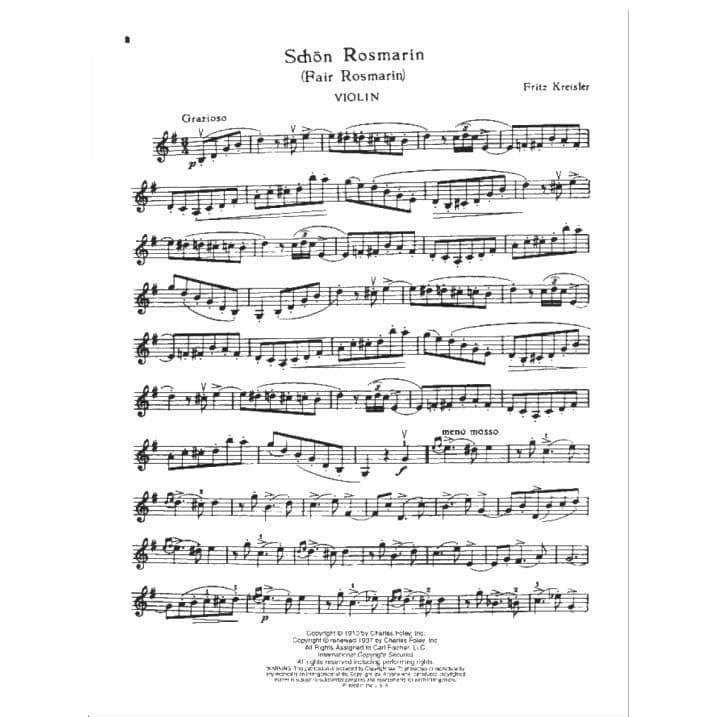 Kreisler, Fritz - Schön Rosmarin - Violin and Piano - Carl Fischer Edition