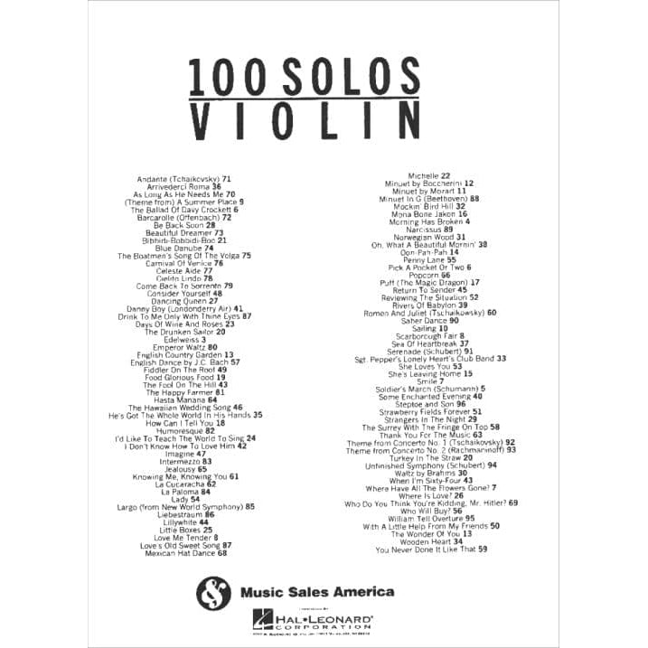 100 Solos for Violin - Amsco Publications