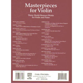 Masterpieces for Violin: 30 World-Renowned Works - Violin and Piano - Carl Fischer Edition