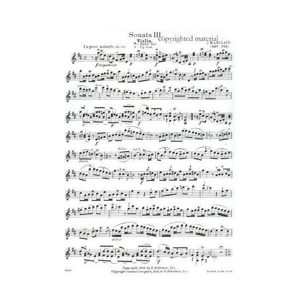 LeClair, Jean-Marie - Sonata in D Major, Op 9, No 3 - Violin and Piano - edited by Leopold Lichtenberg - G Schirmer Edition