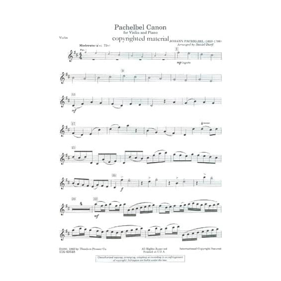 Pachelbel, Johann - Canon in D for Violin and Piano - arranged by Daniel Dorff - Theodore Presser Company