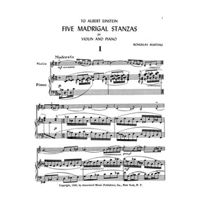 Martinů, Bohuslav - Five Madrigal Stanzas, Op 297 - Violin and Piano - Associated Music Publishers