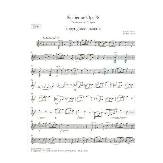 Fauré, Gabriel - Sicilienne, Op 78 - Violin (or Viola) and Piano - edited by Roy Howat - Edition Peters