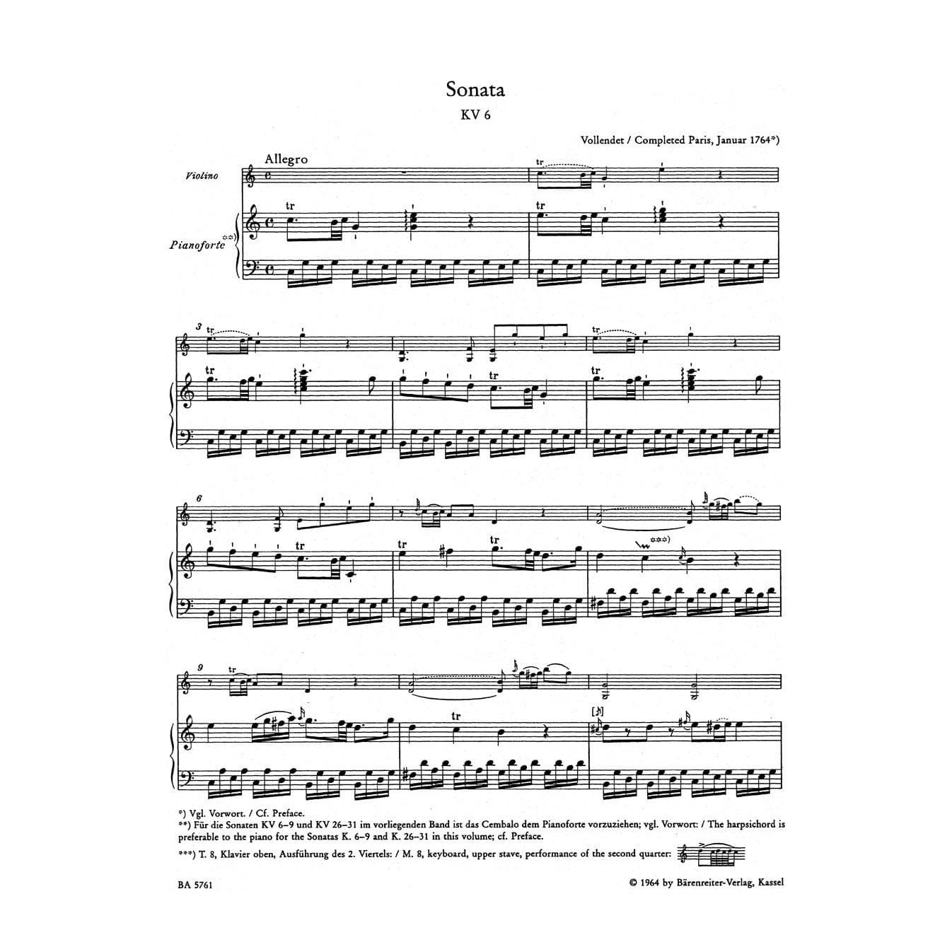 Mozart, WA - Complete Works for Piano and Violin, Volume 1: Early Sonatas - Barenreiter