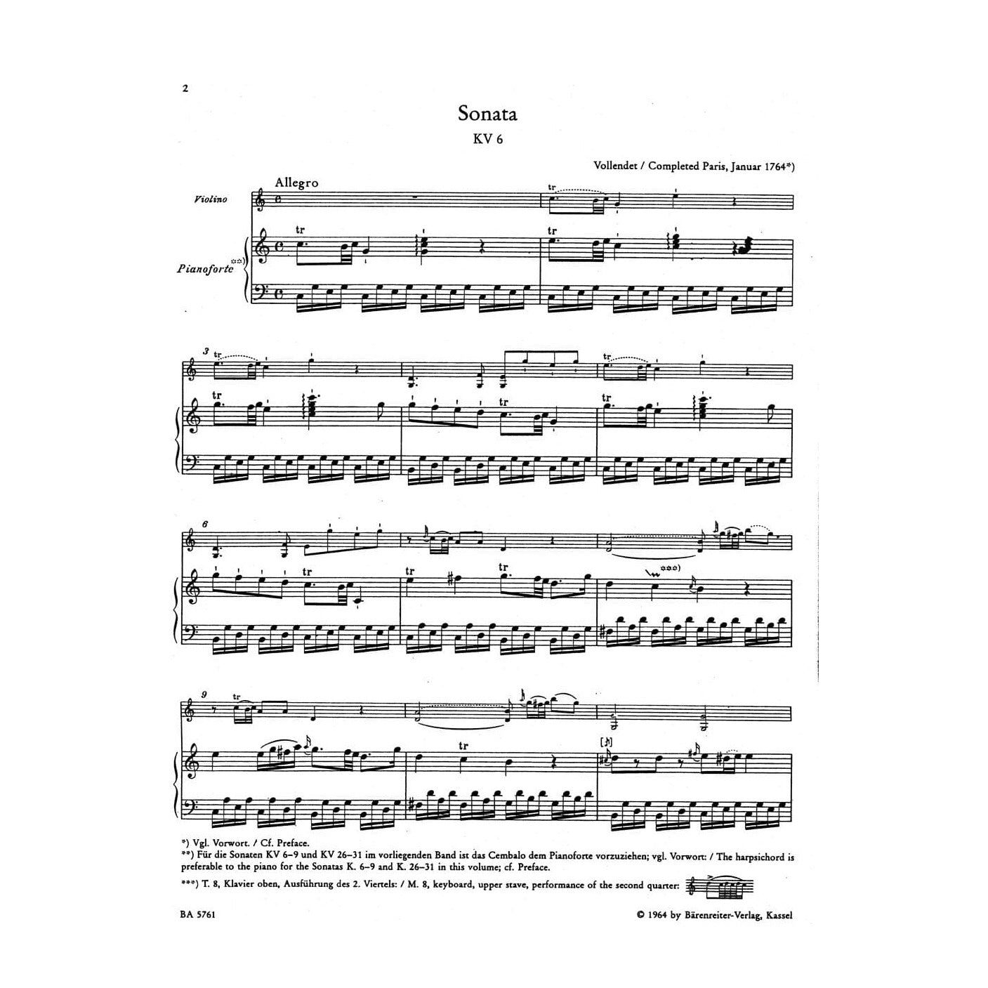 Mozart, WA - Complete Works for Piano and Violin, Volume 1: Early Sonatas - Barenreiter