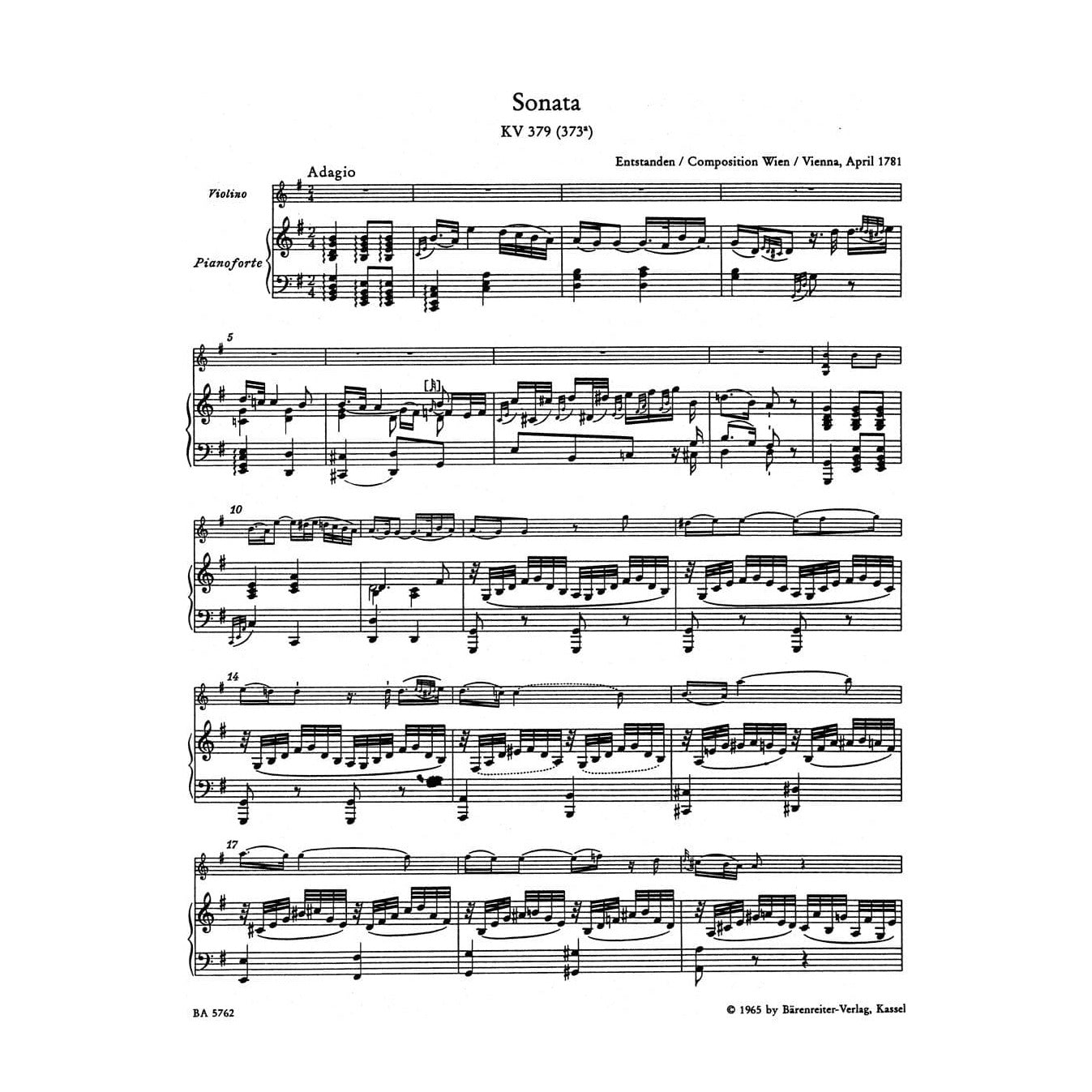 Mozart, WA - Complete Works for Piano and Violin, Volume 2 - edited by Eduard Reeser - Bärenreiter Verlag URTEXT