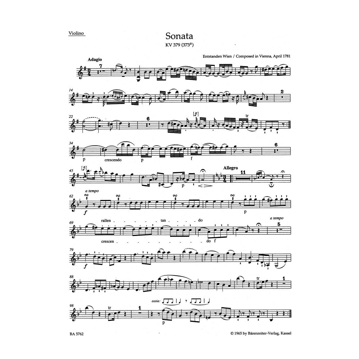 Mozart, WA - Complete Works for Piano and Violin, Volume 2 - edited by Eduard Reeser - Bärenreiter Verlag URTEXT