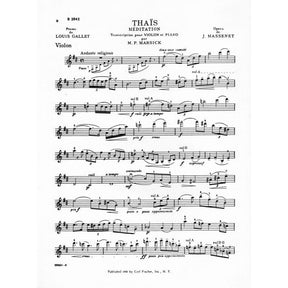 Massenet, Jules - Méditation from "Thaïs" - Violin and Piano - transcribed by M P Marsick - Carl Fischer Edition