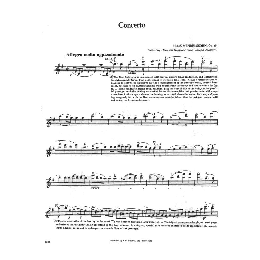 Mendelssohn, Felix - Concerto in E minor, Op 64 - Violin and Piano - edited by Joseph Joachim and Heinrich Dessauer - Carl Fischer Edition