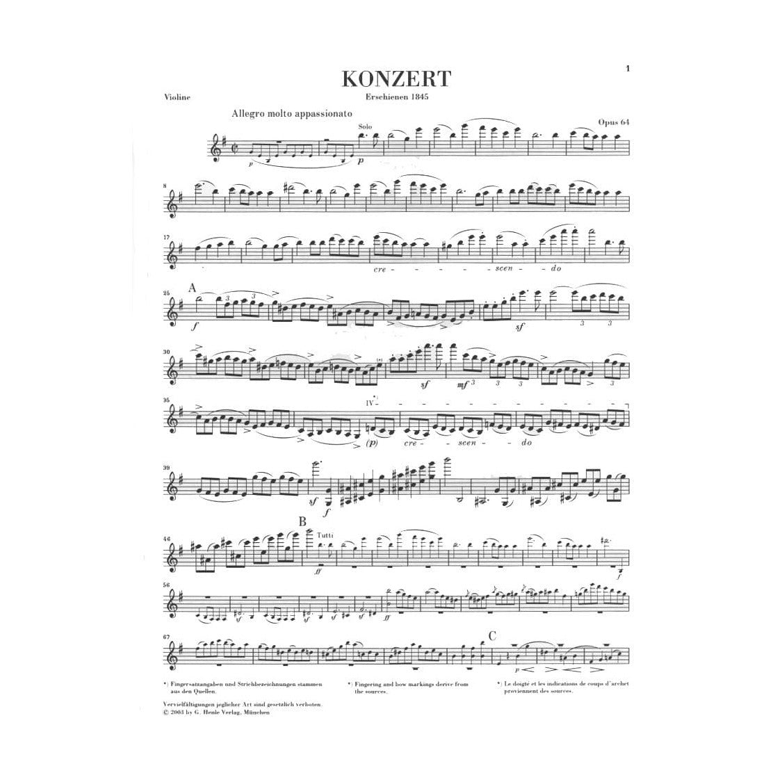 Mendelssohn, Felix - Concerto in E Minor, Op 64 - Violin and Piano - edited by Ullrich Scheideler - G Henle Verlag URTEXT