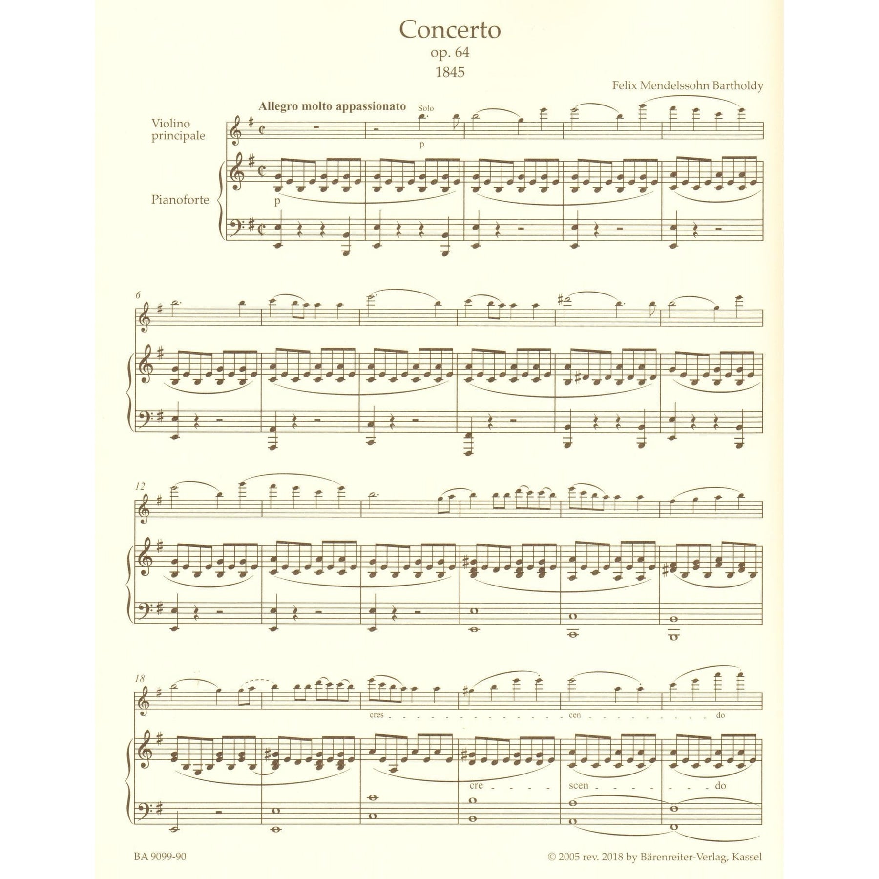Mendelssohn, Felix - Concerto in E minor, Op 64 - Violin and Piano - Barenreiter Urtext