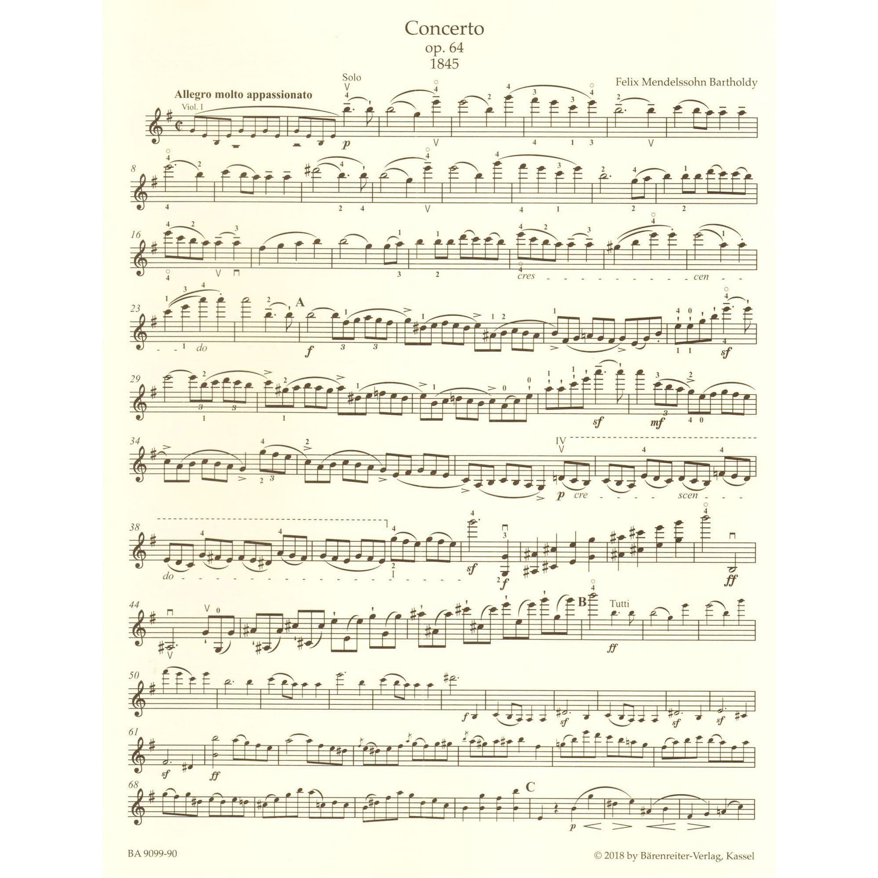 Mendelssohn, Felix - Concerto in E minor, Op 64 - Violin and Piano - Barenreiter Urtext
