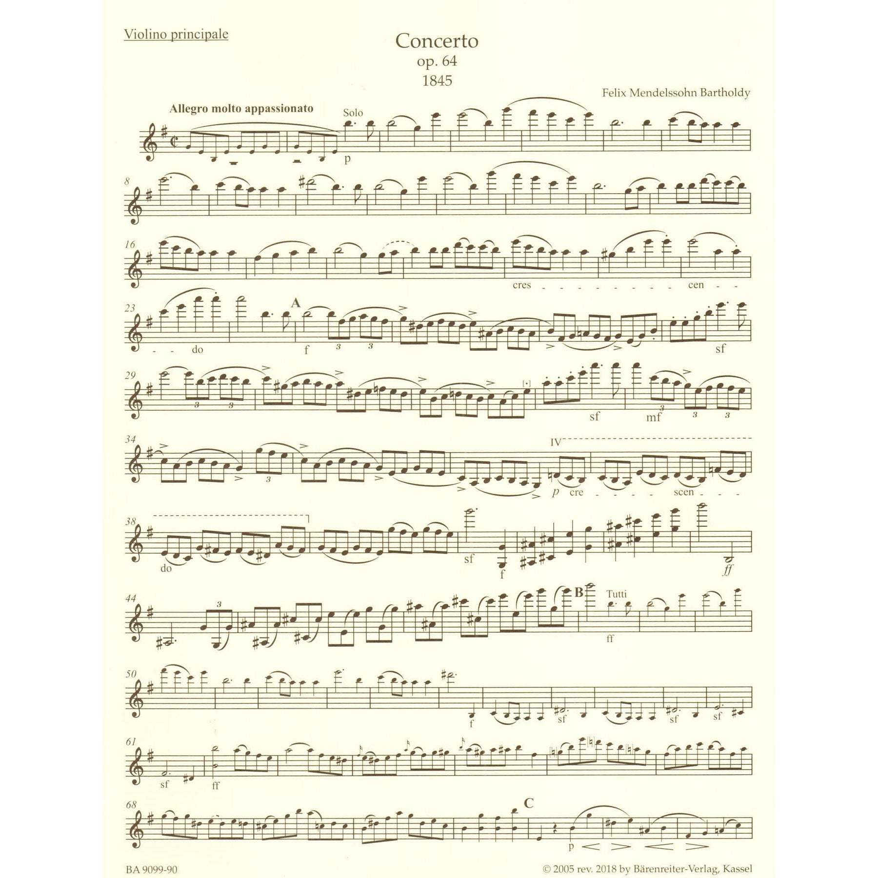 Mendelssohn, Felix - Concerto in E minor, Op 64 - Violin and Piano - Barenreiter Urtext