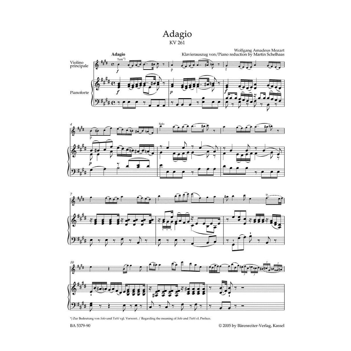 Mozart, WA - Single Movements for Violin and Orchestra, K 261, 269, 373 - Violin and Piano - edited by Christoph Hellmut Mahling - Bärenreiter Verlag URTEXT