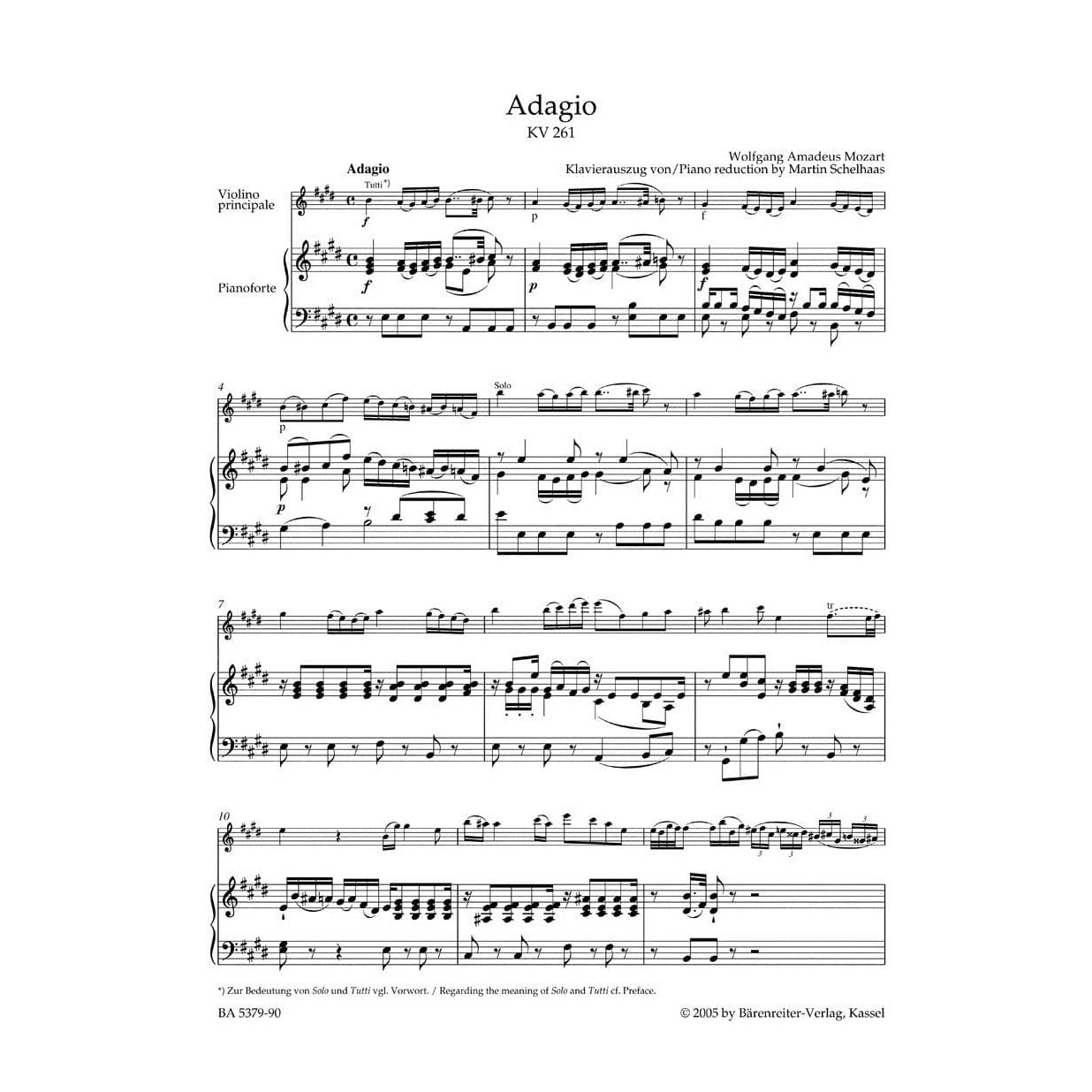 Mozart, WA - Single Movements for Violin and Orchestra, K 261, 269, 373 - Violin and Piano - edited by Christoph Hellmut Mahling - Bärenreiter Verlag URTEXT