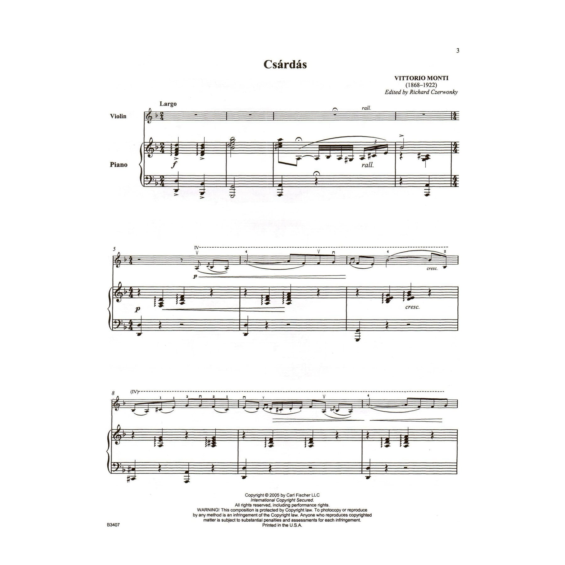 Monti, Vittorio - Csárdás - Violin and Piano - Book/Online Audio - edited by Richard Czerwonky - Carl Fischer Edition