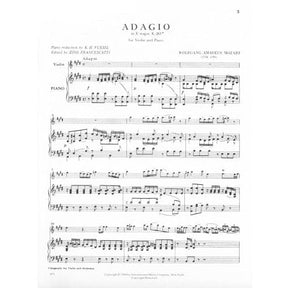 Mozart, WA - Adagio in E Major, K 261 - Violin and Piano - edited by Zino Francescatti - International Music Co
