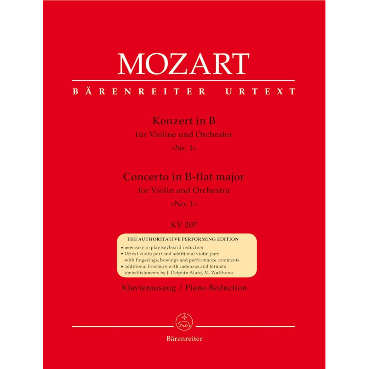 Mozart, WA - Concerto No 1 in B-flat Major, K 207 - Violin and Piano - edited by Christoph Hellmut Mahling - Bärenreiter Verlag URTEXT
