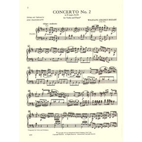 Mozart, WA - Concerto No 2 In D Major, K 211 - Violin and Piano - edited by Zino Francescatti - International Music Company