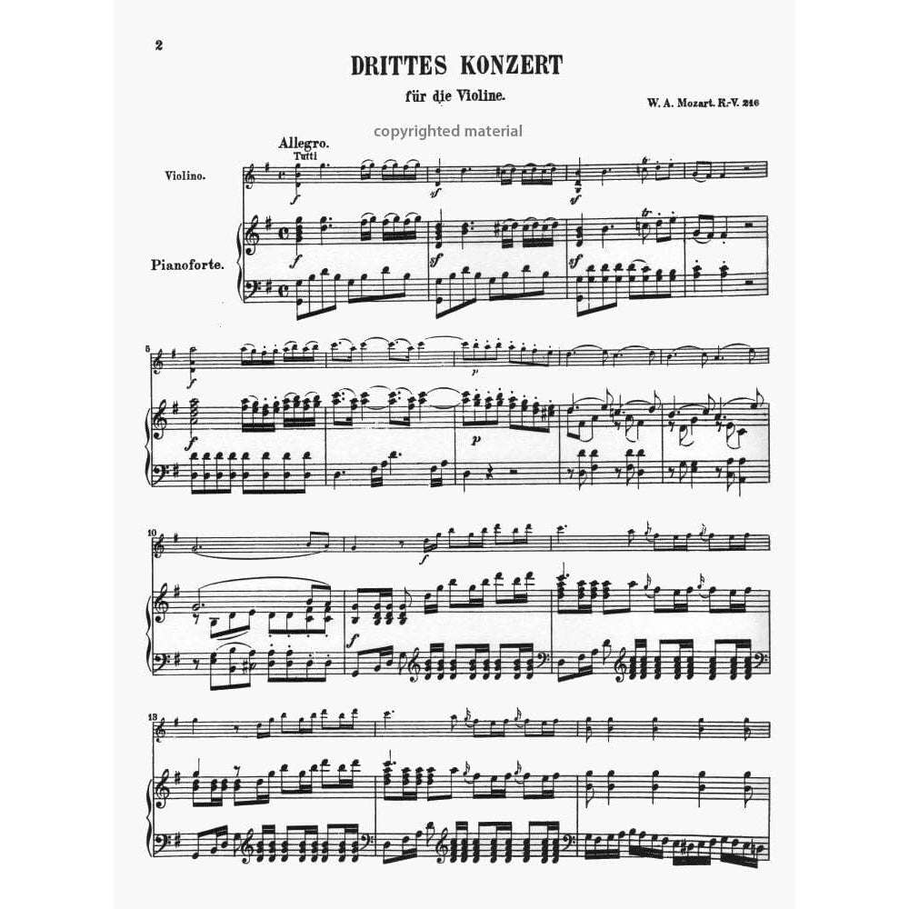 Mozart, WA - Concerto No 3 in G Major, K 216 - Violin and Piano - Kalmus Edition