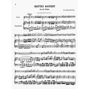 Mozart, WA - Concerto No 3 in G Major, K 216 - Violin and Piano - Kalmus Edition
