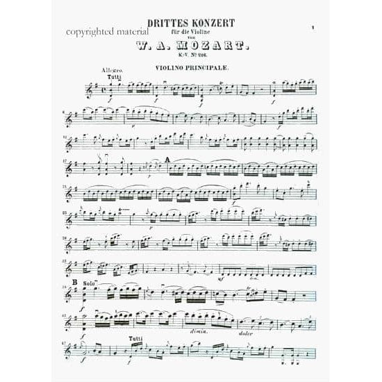 Mozart, WA - Concerto No 3 in G Major, K 216 - Violin and Piano - Kalmus Edition