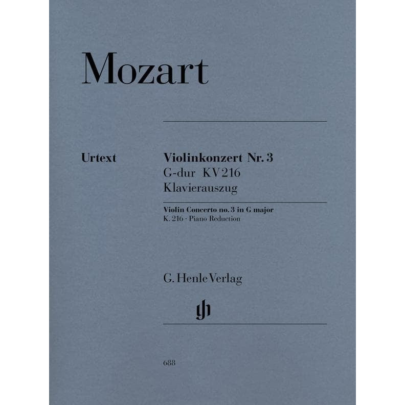 Mozart, WA - Concerto No 3 in G Major, K 216 - Violin and Piano - edited by Wolf-Dieter Seiffert - G Henle Verlag URTEXT