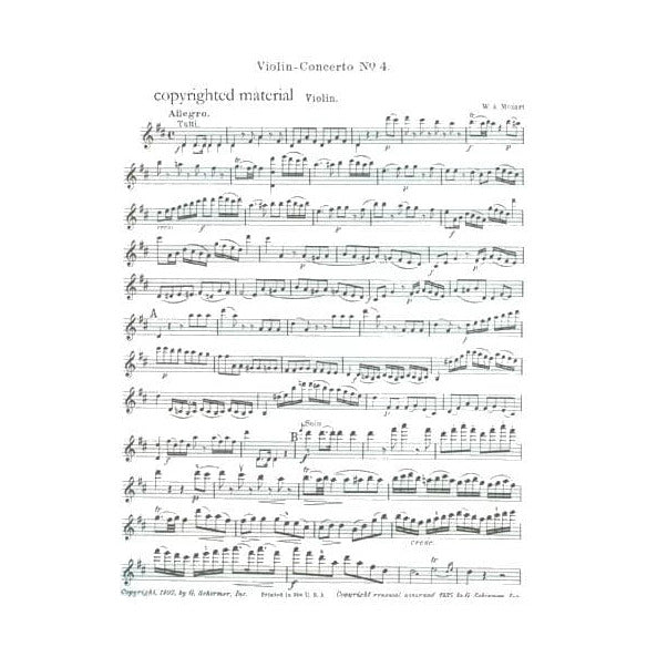 Mozart, WA - Concerto No 4 in D Major, K 218 - Violin and Piano - edited by Eduard Herrmann - G Schirmer Edition