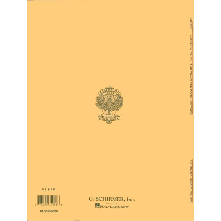 Mozart, WA - Concerto No 4 in D Major, K 218 - Violin and Piano - edited by Eduard Herrmann - G Schirmer Edition