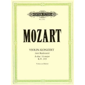 Mozart, WA - Concerto No 5 in A Major, K 219 - Violin and Piano - edited by Henri Marteau - Edition Peters