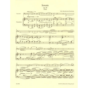 Mendelssohn, Felix - Complete Works, Volume 1: Sonatas - Op. 45, 58 - for Cello and Piano - Barenreiter URTEXT