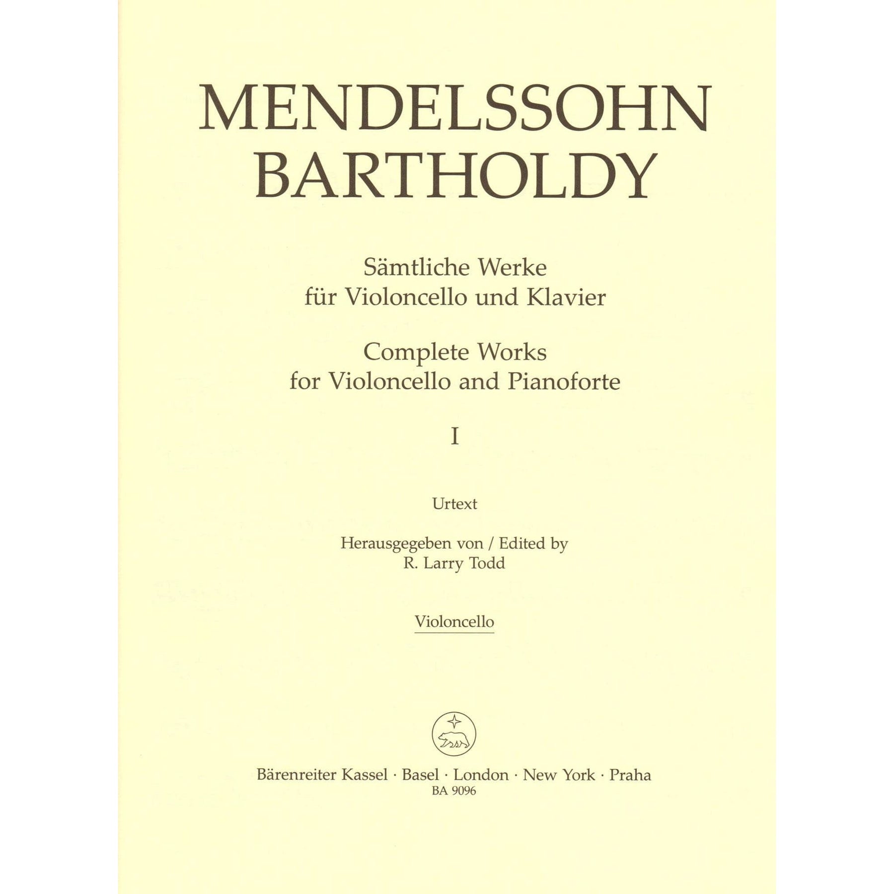 Mendelssohn, Felix - Complete Works, Volume 1: Sonatas - Op. 45, 58 - for Cello and Piano - Barenreiter URTEXT
