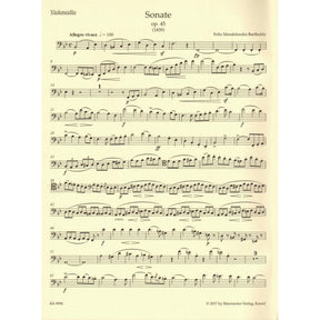 Mendelssohn, Felix - Complete Works, Volume 1: Sonatas - Op. 45, 58 - for Cello and Piano - Barenreiter URTEXT