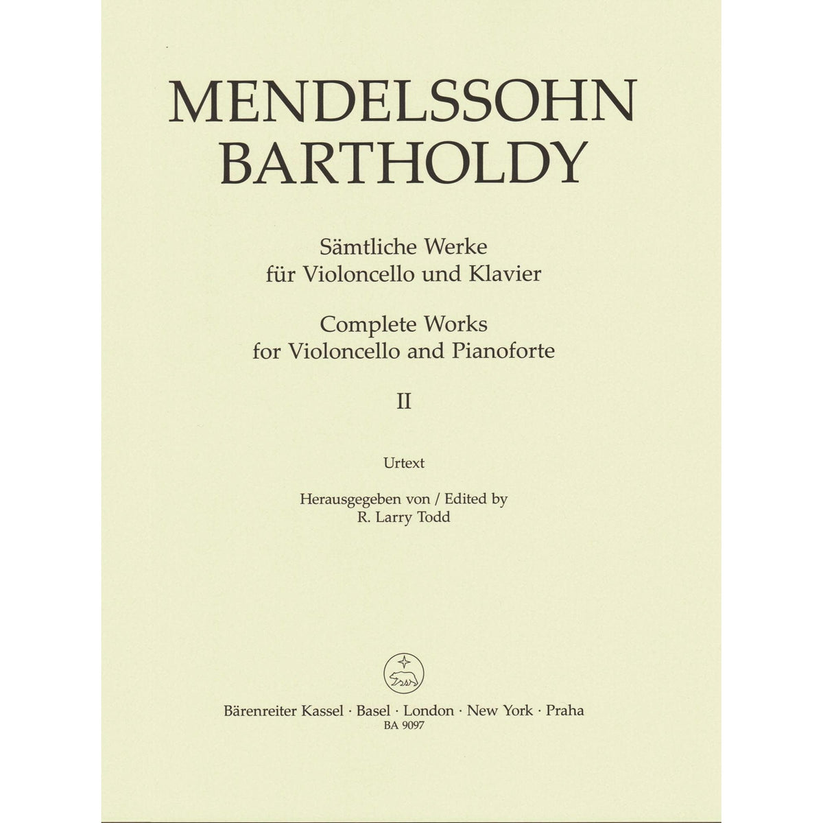 Mendelssohn, Felix - Complete Works, Volume 2 - Op. 17, Op. 109, Assai Tranquillo, Variationen - for Cello and Piano - Barenreiter URTEXT